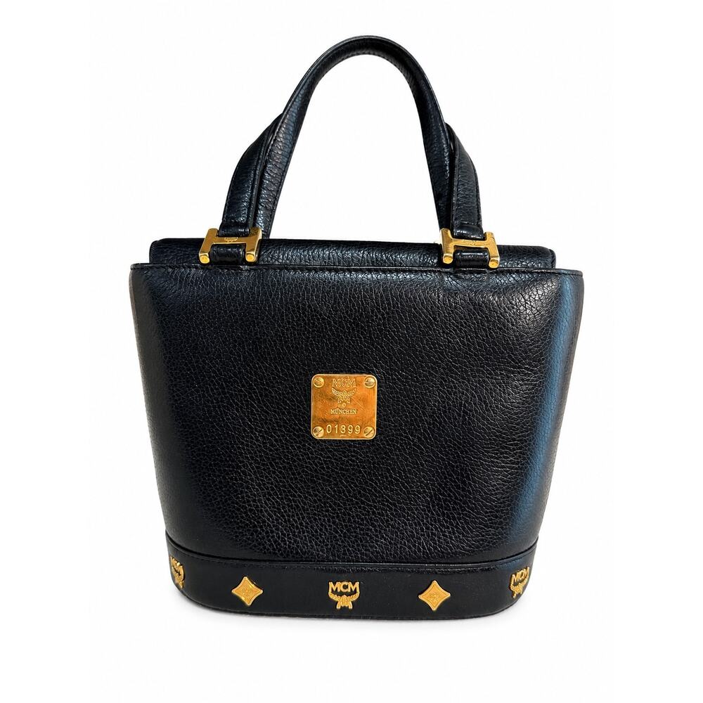 Vintage MCM Black Pebbled Leather Mini Tote Bag Gold Hardware - Picture 11 of 12